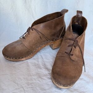 Sandgrens Sweden Chukka High Heel Clog Lace-Up Nubuck Wood Heel Size 38
